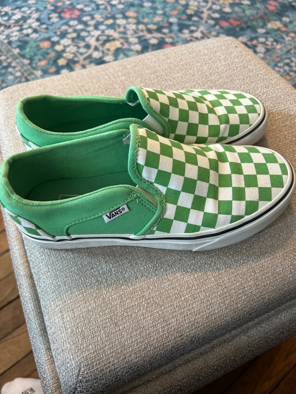 Vans Slip-On Checkerboard Sneakers - Green and White